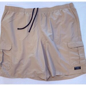 L.L. Bean Swim Trunks Mens XXXL Tan Supplex Nylon Cargo Shorts Elastic Waist